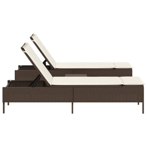 vidaXL 3-Piece Sun Lounger Set with Cushion Brown Poly Rattan