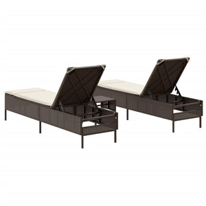 vidaXL 3-Piece Sun Lounger Set with Cushion Brown Poly Rattan