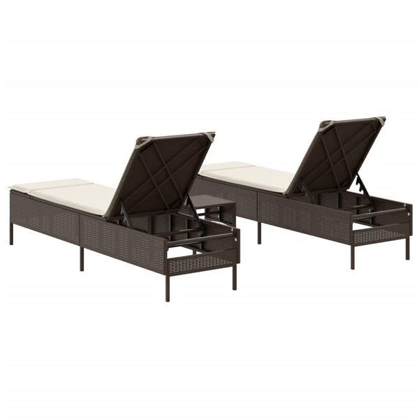 vidaXL 3-Piece Sun Lounger Set with Cushion Brown Poly Rattan