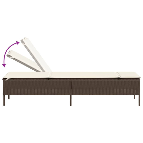 vidaXL 3-Piece Sun Lounger Set with Cushion Brown Poly Rattan