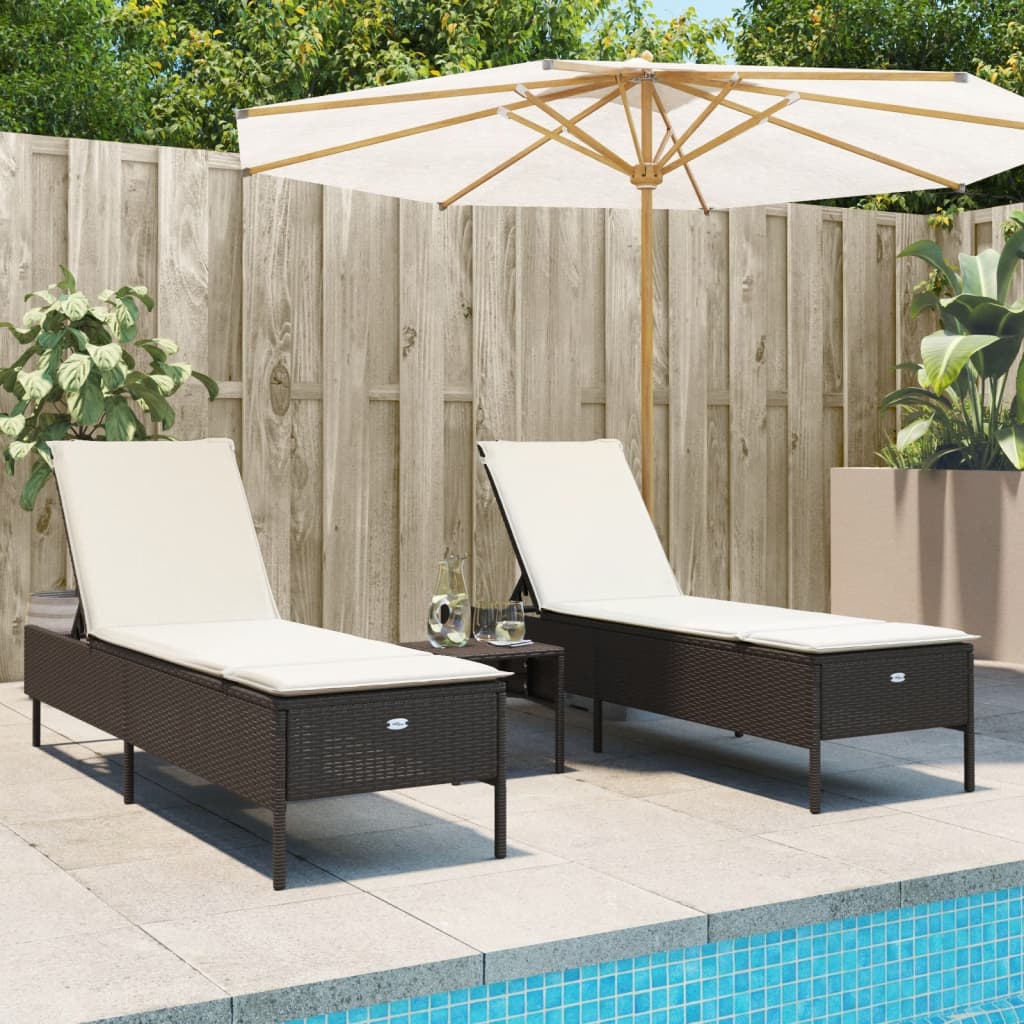vidaXL 3-Piece Sun Lounger Set with Cushion Brown Poly Rattan