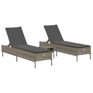 vidaXL 3-Piece Sun Lounger Set with Cushion Grey Poly Rattan