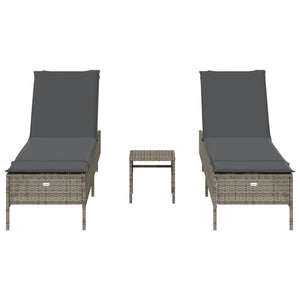 vidaXL 3-Piece Sun Lounger Set with Cushion Grey Poly Rattan