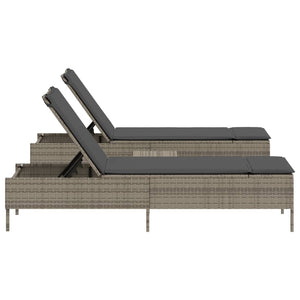 vidaXL 3-Piece Sun Lounger Set with Cushion Grey Poly Rattan