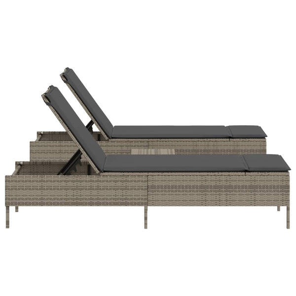 vidaXL 3-Piece Sun Lounger Set with Cushion Grey Poly Rattan