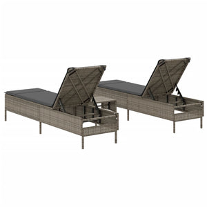 vidaXL 3-Piece Sun Lounger Set with Cushion Grey Poly Rattan