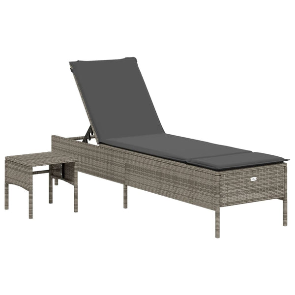vidaXL 3-Piece Sun Lounger Set with Cushion Grey Poly Rattan