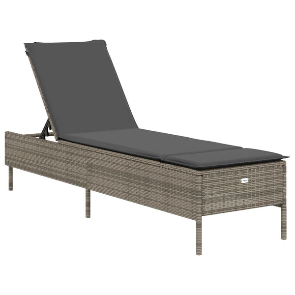 vidaXL 3-Piece Sun Lounger Set with Cushion Grey Poly Rattan