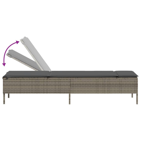 vidaXL 3-Piece Sun Lounger Set with Cushion Grey Poly Rattan