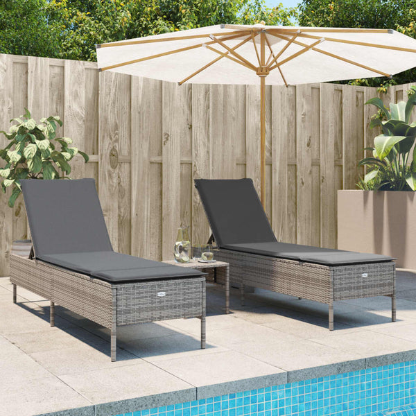 vidaXL 3-Piece Sun Lounger Set with Cushion Grey Poly Rattan
