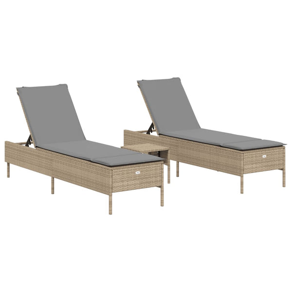 vidaXL 3-Piece Sun Lounger Set with Cushion Beige Poly Rattan