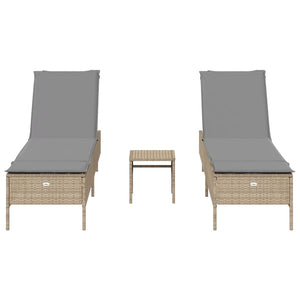vidaXL 3-Piece Sun Lounger Set with Cushion Beige Poly Rattan