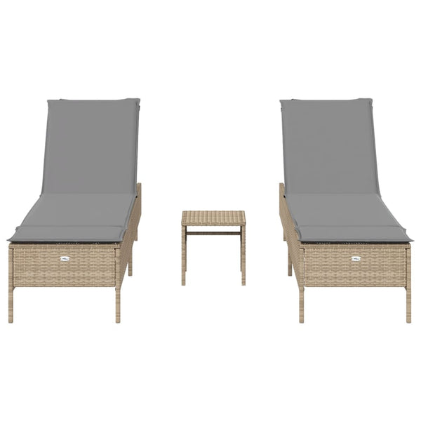 vidaXL 3-Piece Sun Lounger Set with Cushion Beige Poly Rattan