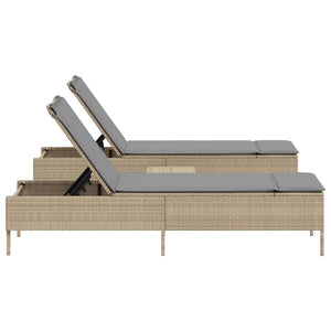 vidaXL 3-Piece Sun Lounger Set with Cushion Beige Poly Rattan