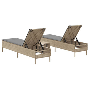 vidaXL 3-Piece Sun Lounger Set with Cushion Beige Poly Rattan