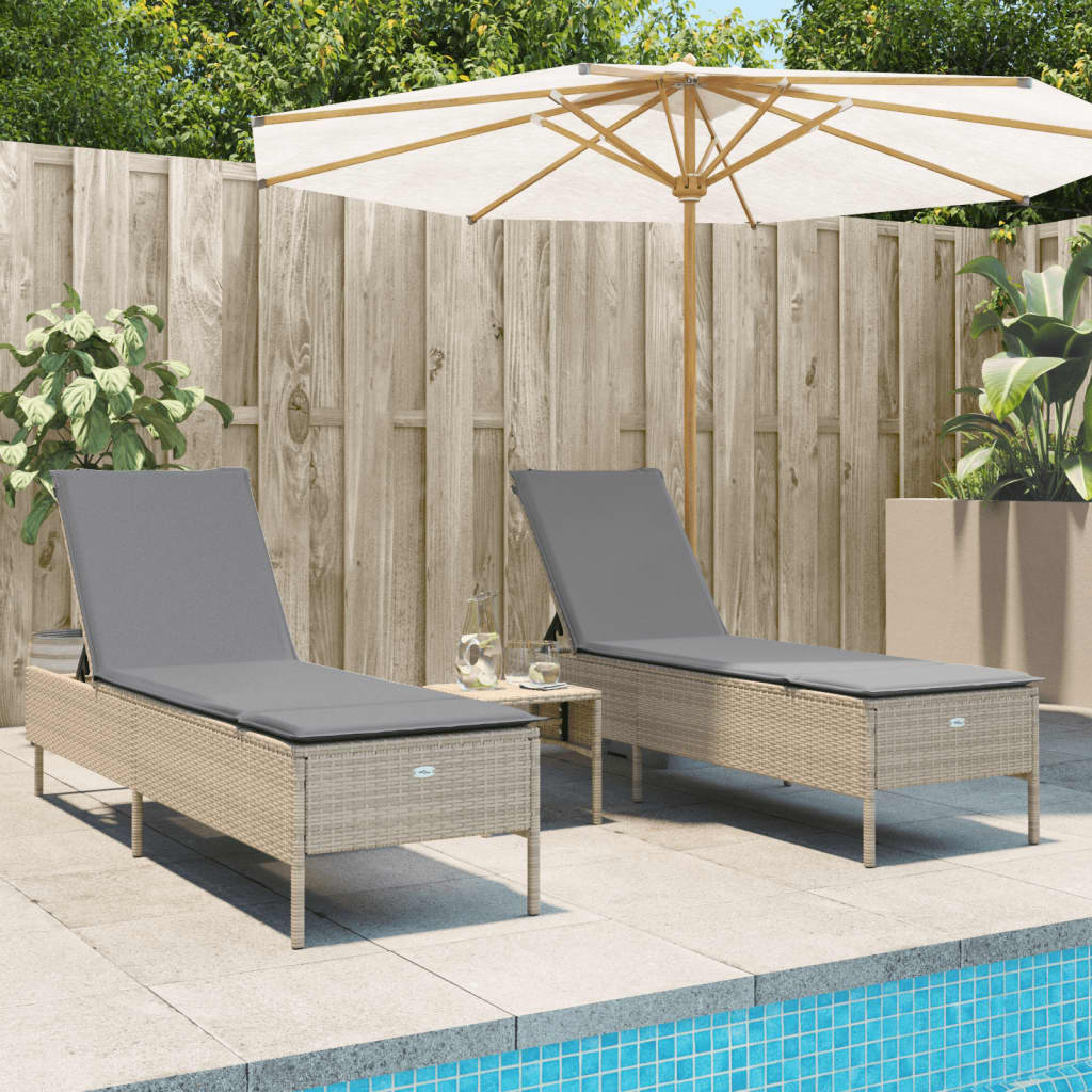 vidaXL 3-Piece Sun Lounger Set with Cushion Beige Poly Rattan