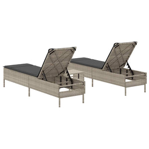 vidaXL 3-Piece Sun Lounger Set with Cushion Light Grey Poly Rattan