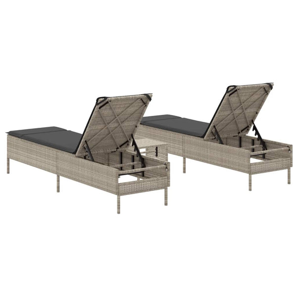 vidaXL 3-Piece Sun Lounger Set with Cushion Light Grey Poly Rattan