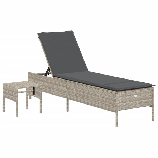 vidaXL 3-Piece Sun Lounger Set with Cushion Light Grey Poly Rattan