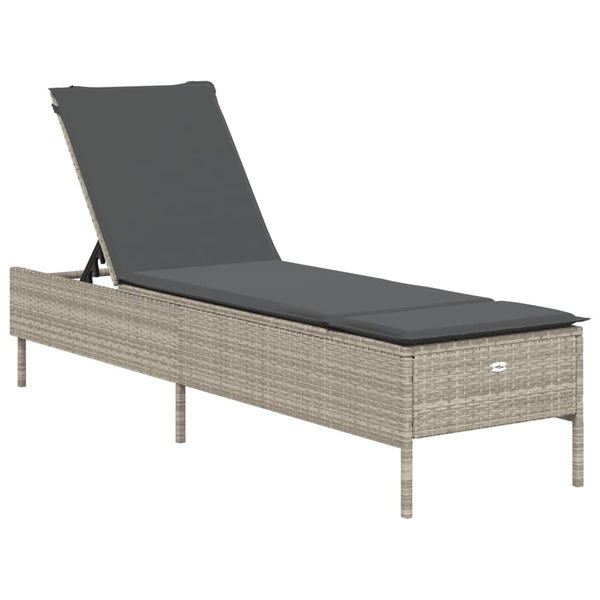 vidaXL 3-Piece Sun Lounger Set with Cushion Light Grey Poly Rattan