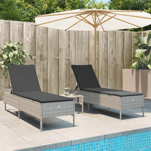 vidaXL 3-Piece Sun Lounger Set with Cushion Light Grey Poly Rattan