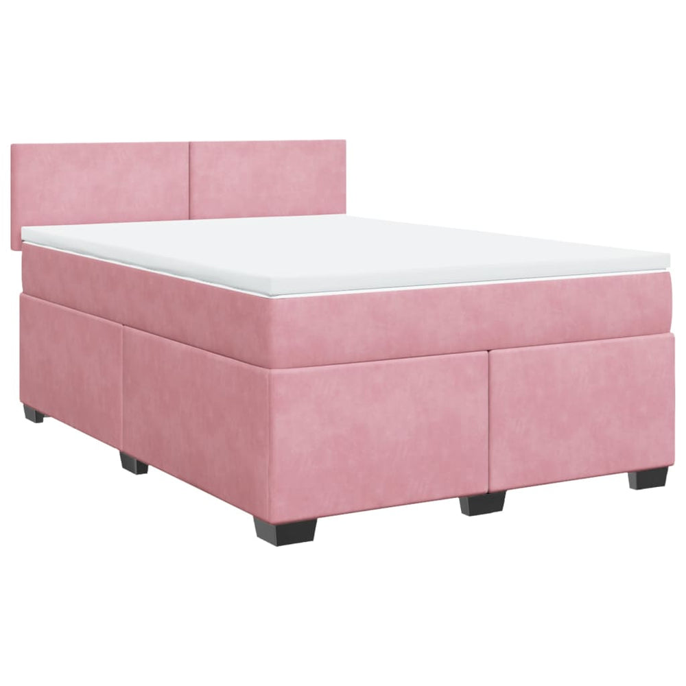 vidaXL Box Spring Bed with Mattress Dark Pink 140x200 cm Velvet