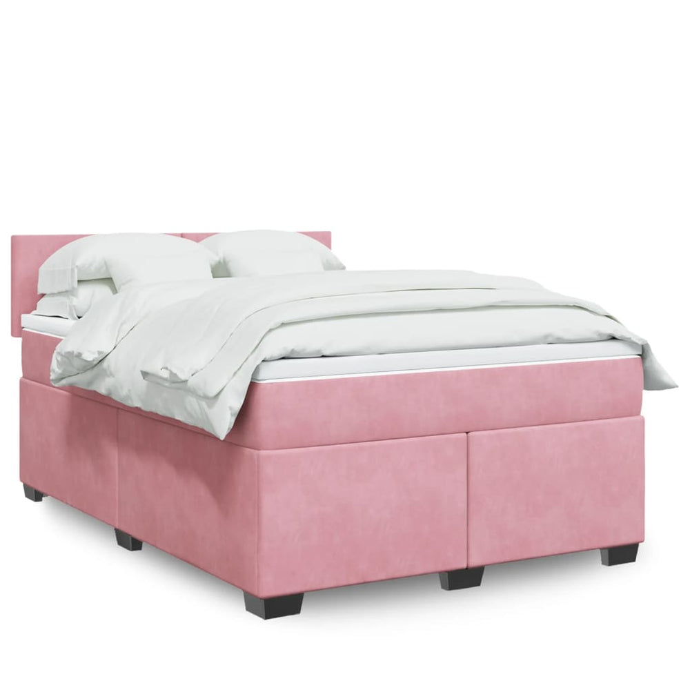 vidaXL Box Spring Bed with Mattress Dark Pink 140x200 cm Velvet