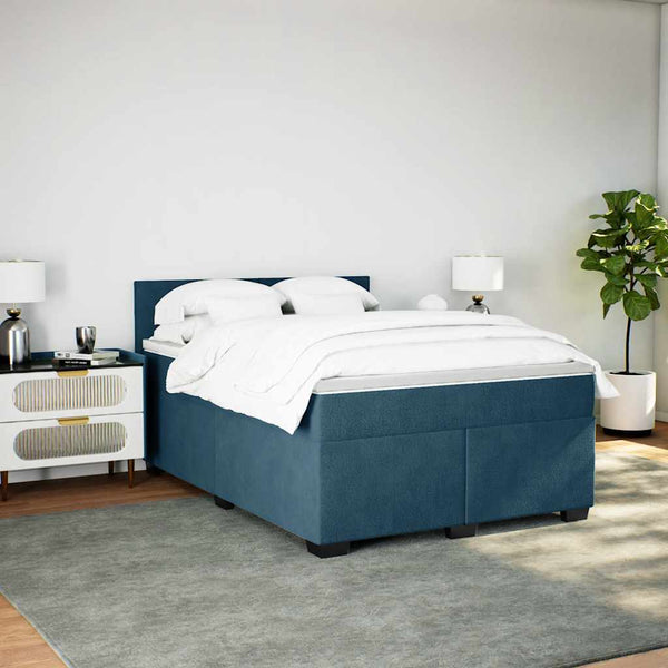 vidaXL Box Spring Bed with Mattress Blue 160x200 cm Velvet