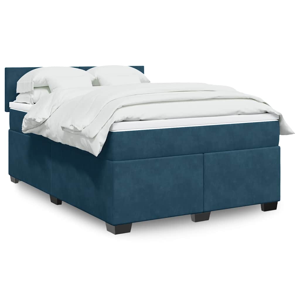 vidaXL Box Spring Bed with Mattress Blue 160x200 cm Velvet