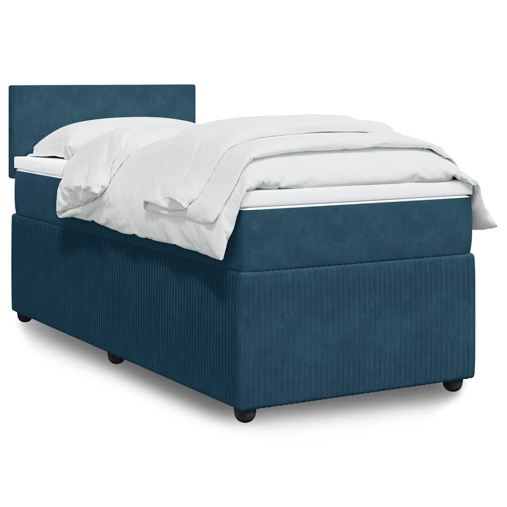 vidaXL Box Spring Bed with Mattress Blue 90x200 cm Velvet