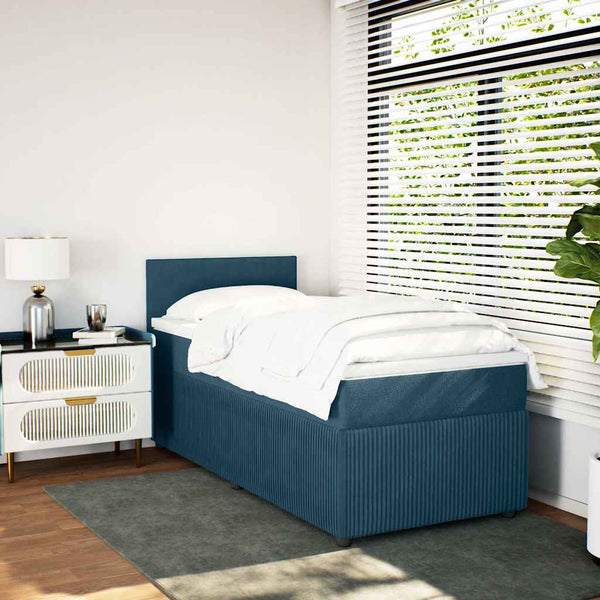 vidaXL Box Spring Bed with Mattress Blue 90x200 cm Velvet