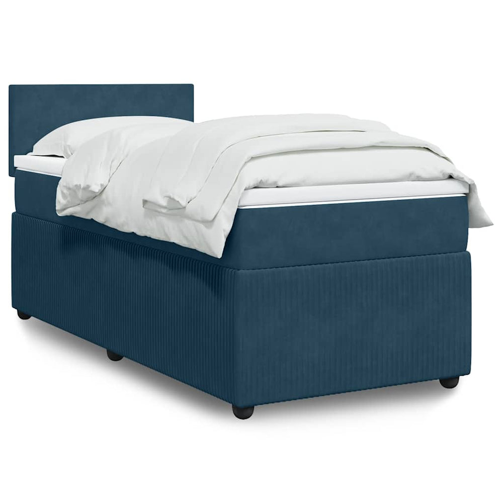 vidaXL Box Spring Bed with Mattress Blue 100x200 cm Velvet