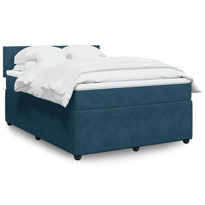 vidaXL Box Spring Bed with Mattress Blue 140x190 cm Velvet