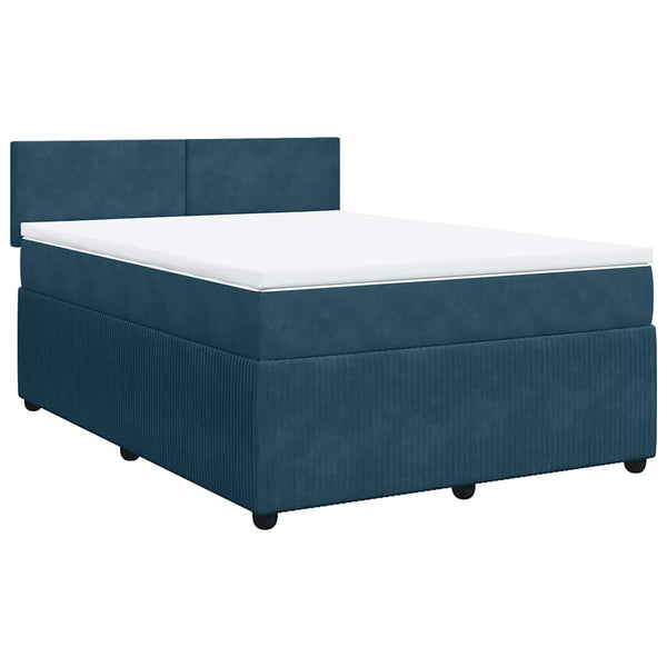 vidaXL Box Spring Bed with Mattress Blue 140x190 cm Velvet