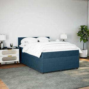 vidaXL Box Spring Bed with Mattress Blue 140x190 cm Velvet