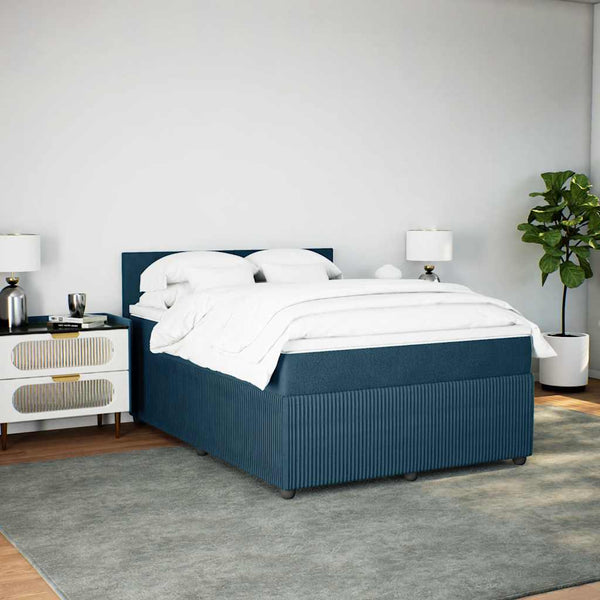 vidaXL Box Spring Bed with Mattress Blue 140x190 cm Velvet