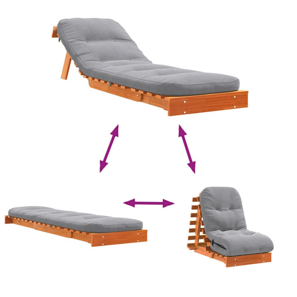 vidaXL Futon Sofa Bed with Mattress Brown 60x206x11 Solid Pine Wood