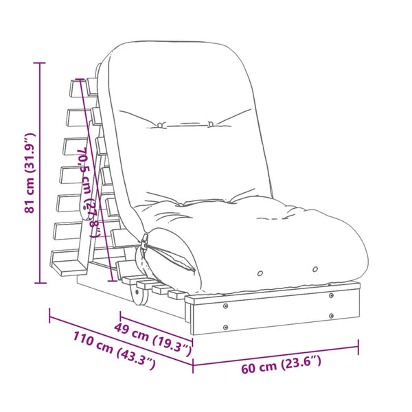 vidaXL Futon Sofa Bed with Mattress Brown 60x206x11 Solid Pine Wood