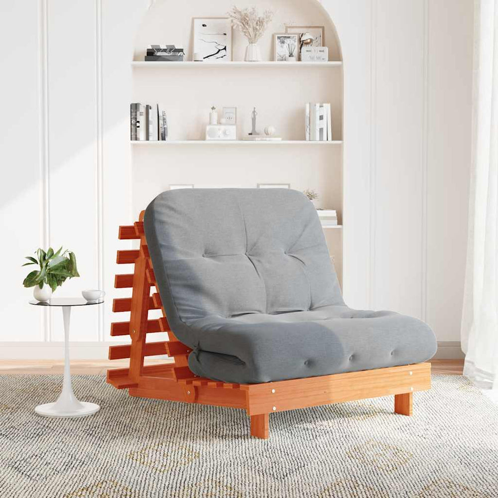 vidaXL Futon Sofa Bed with Mattress Brown 80x206x11 Solid Pine Wood