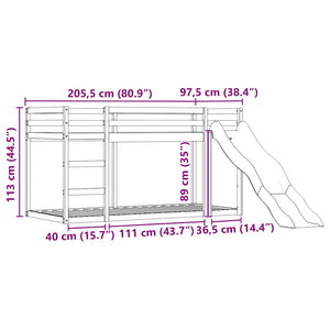 vidaXL Bunk Bed with Slide and Curtains White and Black 90x200 cm
