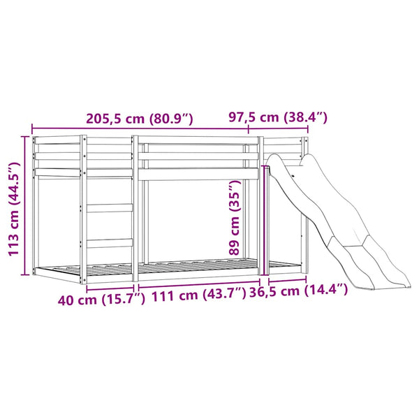 vidaXL Bunk Bed with Slide and Curtains Pink 90x200 cm