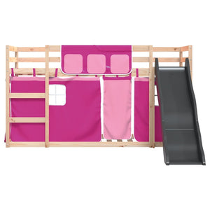 vidaXL Bunk Bed with Slide and Curtains Pink 90x200 cm