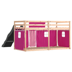 vidaXL Bunk Bed with Slide and Curtains Pink 90x200 cm