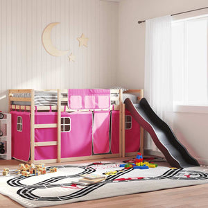vidaXL Bunk Bed with Slide and Curtains Pink 90x200 cm
