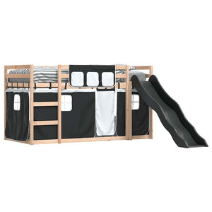 vidaXL Bunk Bed with Slide and Curtains White and Black 80x200 cm