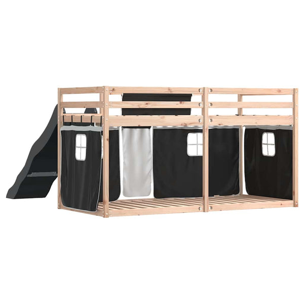 vidaXL Bunk Bed with Slide and Curtains White and Black 80x200 cm