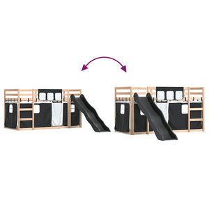 vidaXL Bunk Bed with Slide and Curtains White and Black 80x200 cm