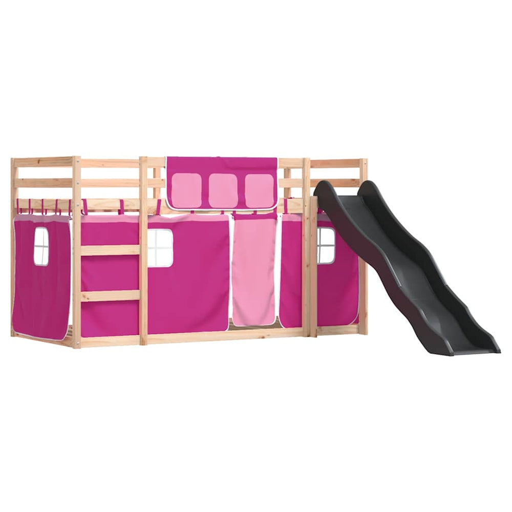 vidaXL Bunk Bed with Slide and Curtains Pink 80x200 cm