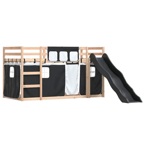 vidaXL Bunk Bed with Slide and Curtains White and Black 90x190 cm