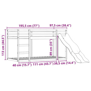 vidaXL Bunk Bed with Slide and Curtains White and Black 90x190 cm